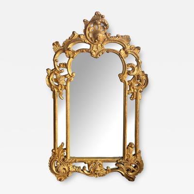 Large French Rococo Style Carved Giltwood Wall Mirror with Rocaille Crest
