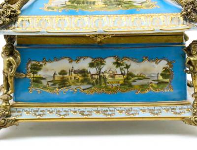 Large French Sevres Style Porcelain Ormolu Mounted Casket Box 19th Century