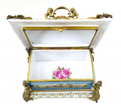 Large French Sevres Style Porcelain Ormolu Mounted Casket Box 19th Century