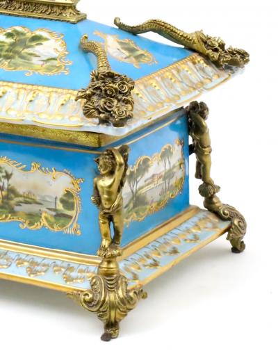 Large French Sevres Style Porcelain Ormolu Mounted Casket Box 19th Century