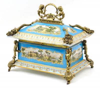 Large French Sevres Style Porcelain Ormolu Mounted Casket Box 19th Century