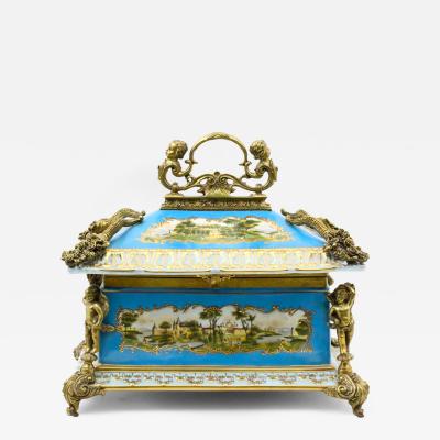 Large French Sevres Style Porcelain Ormolu Mounted Casket Box 19th Century