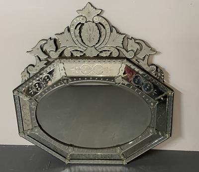 Large French Venetian Style Wall Console Mirror Floral Etched Glass Beveled