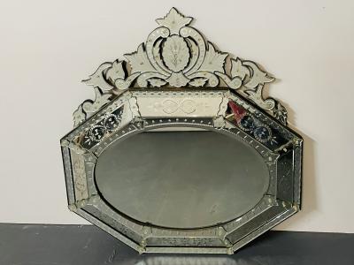 Large French Venetian Style Wall Console Mirror Floral Etched Glass Beveled