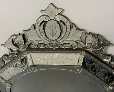 Large French Venetian Style Wall Console Mirror Floral Etched Glass Beveled