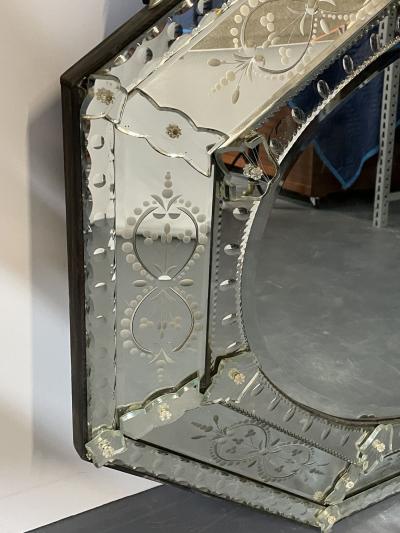 Large French Venetian Style Wall Console Mirror Floral Etched Glass Beveled