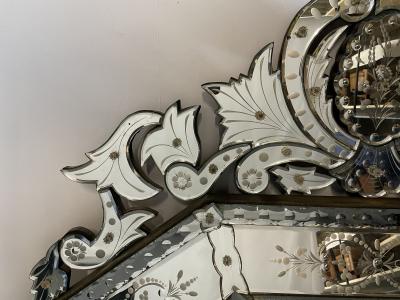 Large French Venetian Style Wall Console Mirror Floral Etched Glass Beveled