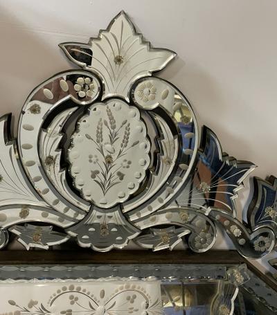 Large French Venetian Style Wall Console Mirror Floral Etched Glass Beveled