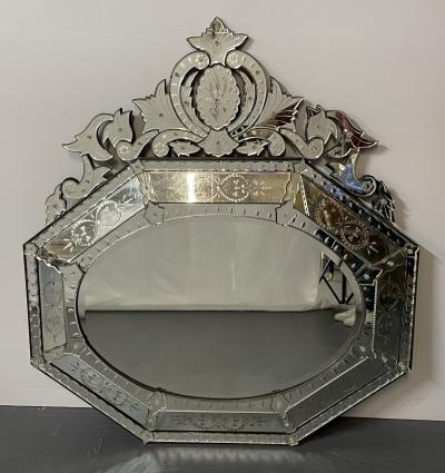 Large French Venetian Style Wall Console Mirror Floral Etched Glass Beveled