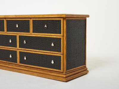 Large French bamboo rattan and brass chest of drawers 1960s
