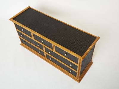 Large French bamboo rattan and brass chest of drawers 1960s