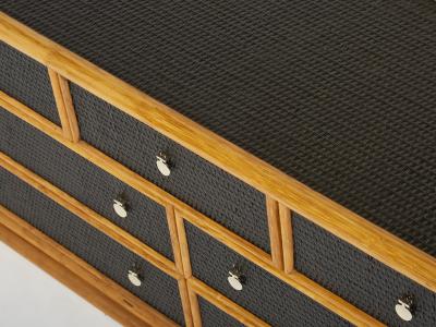 Large French bamboo rattan and brass chest of drawers 1960s