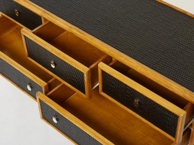 Large French bamboo rattan and brass chest of drawers 1960s