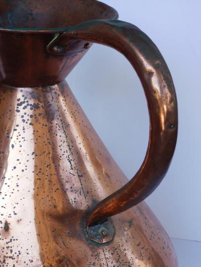 Large French hand hammered copper milk jug pitcher