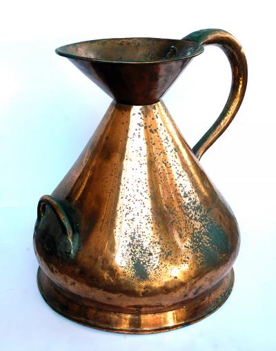 Large French hand hammered copper milk jug pitcher