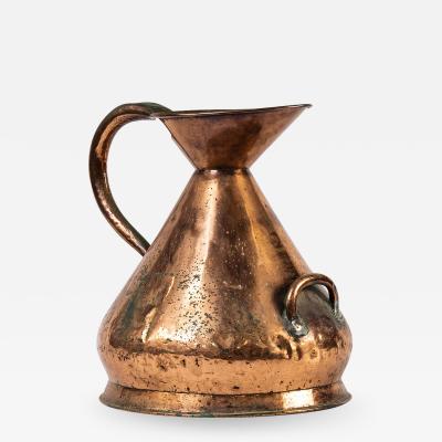 Large French hand hammered copper milk jug pitcher