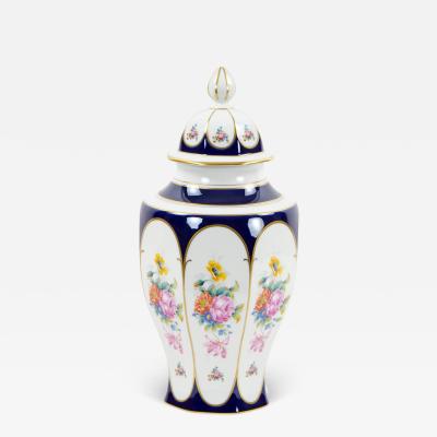 Large German Floral Hand Painted and Gilt Porcelain Urn
