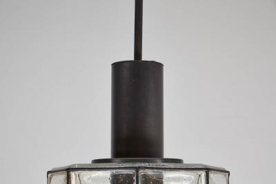 Large German Iron and Glass Cylinder Pendants