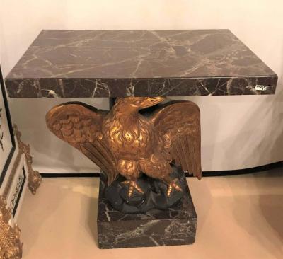 Large Gilded Eagle Marble Top Console or Pedestal