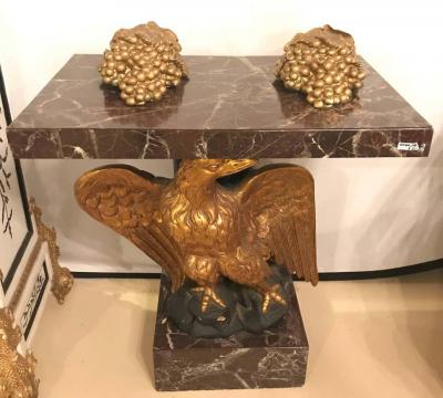 Large Gilded Eagle Marble Top Console or Pedestal