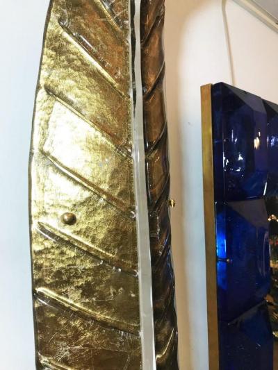 Large Gilded Palm Leaf Murano Glass Wall Lights