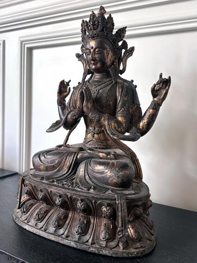 Large Gilt Bronze Statue of Bodhisattva Avalokiteshvara with Four Arms