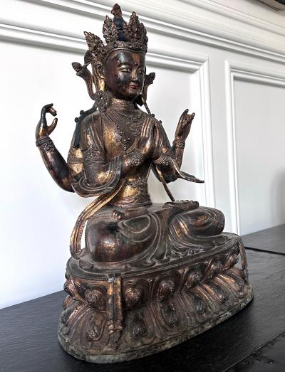 Large Gilt Bronze Statue of Bodhisattva Avalokiteshvara with Four Arms