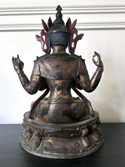 Large Gilt Bronze Statue of Bodhisattva Avalokiteshvara with Four Arms