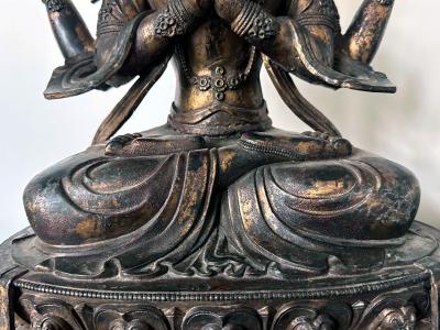 Large Gilt Bronze Statue of Bodhisattva Avalokiteshvara with Four Arms