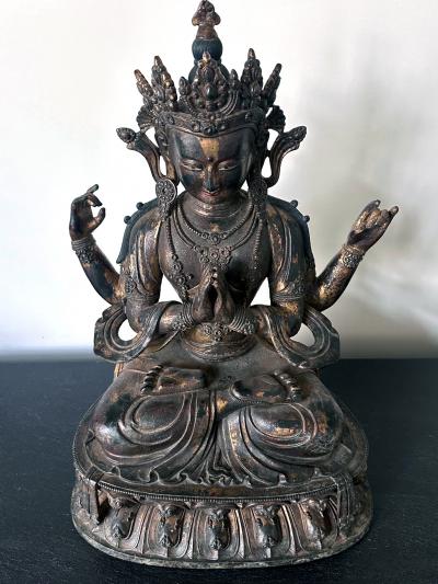 Large Gilt Bronze Statue of Bodhisattva Avalokiteshvara with Four Arms