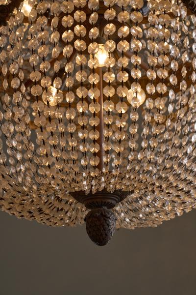 Large Gilt Bronze and Crystal Sac Perles Chandelier