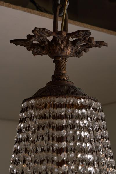 Large Gilt Bronze and Crystal Sac Perles Chandelier