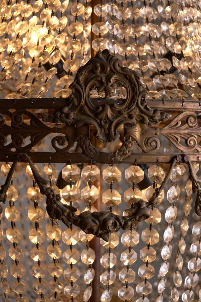 Large Gilt Bronze and Crystal Sac Perles Chandelier