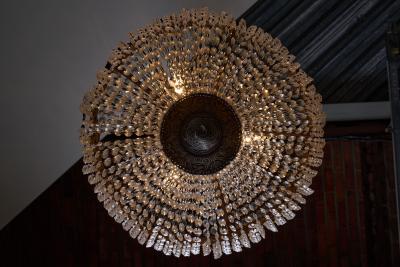 Large Gilt Bronze and Crystal Sac Perles Chandelier