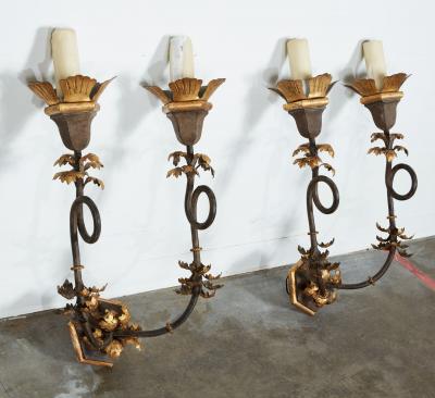Large Gilt Iron Wall Sconces