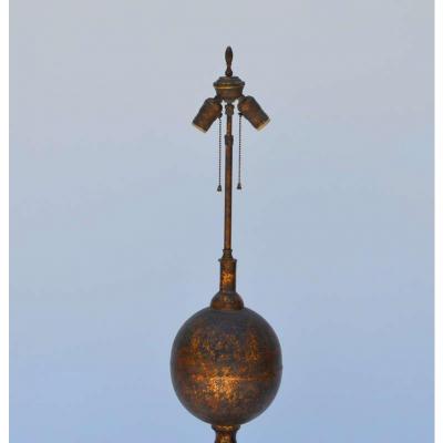Large Gilt Tole Neoclassical Lamp with Custom Shade