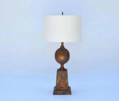 Large Gilt Tole Neoclassical Lamp with Custom Shade
