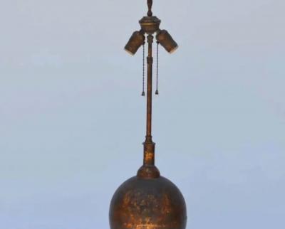 Large Gilt Tole Neoclassical Lamp with Custom Shade