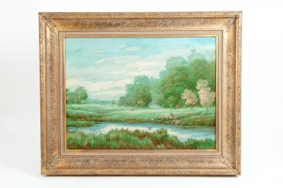 Large Giltwood Frame Oil Canvas Painting