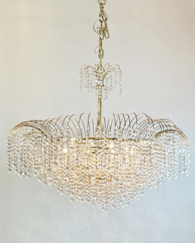 Large Glass And Brass Chandelier 19 Lights