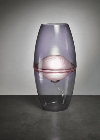 Large Glass Table or Floor Lamp in Lilac Italy 1960s