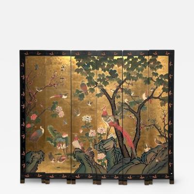 Large Golden Oriental Screen 6 panels Coromandel style
