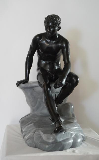 Large Grand Tour Bronze and Marble Sculpture of the Seated Hermes circa 1890