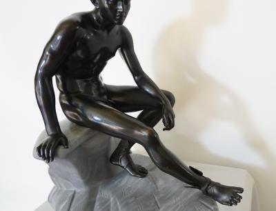 Large Grand Tour Bronze and Marble Sculpture of the Seated Hermes circa 1890