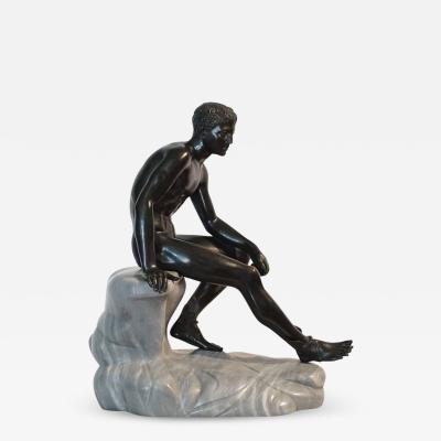 Large Grand Tour Bronze and Marble Sculpture of the Seated Hermes circa 1890