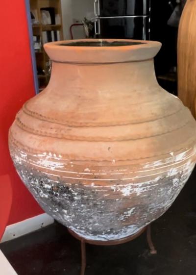 Large Greek Olive Jar with Metal Stand