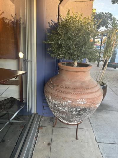 Large Greek Olive Jar with Metal Stand