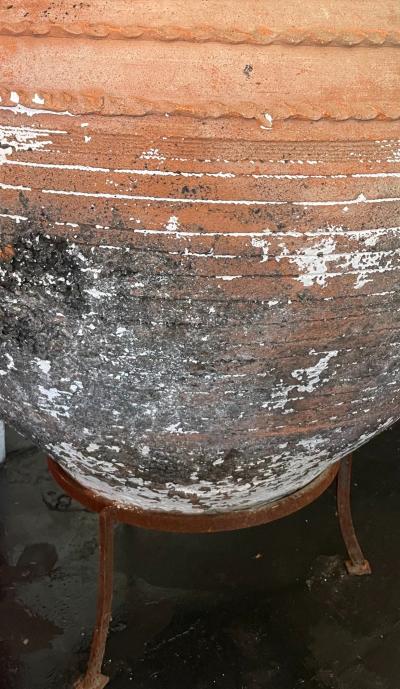 Large Greek Olive Jar with Metal Stand