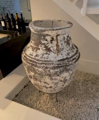 Large Greek Olive Jar with Metal Stand