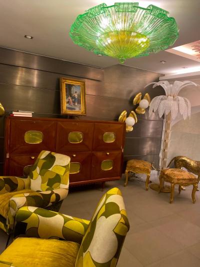 Large Green Murano Glass Leave Ceiling Light or Flush Mount